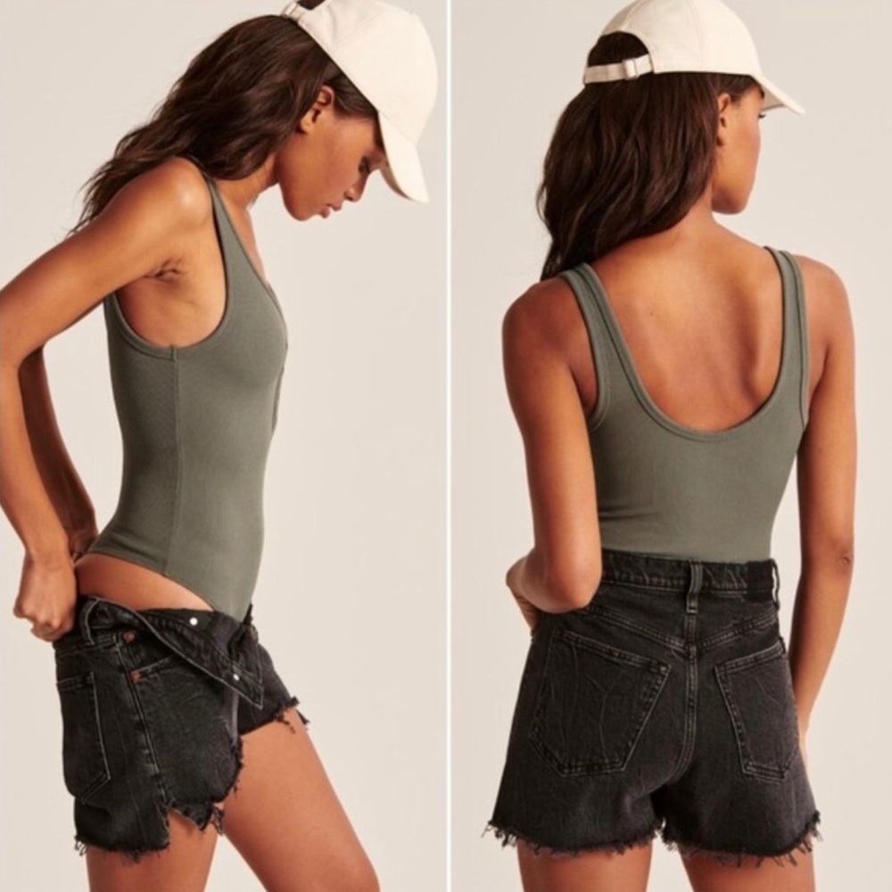 NWT new Abercrombie & Fitch Henley Seamless Tank Thong green Bodysuit Sz XS & S - Picture 2 of 13